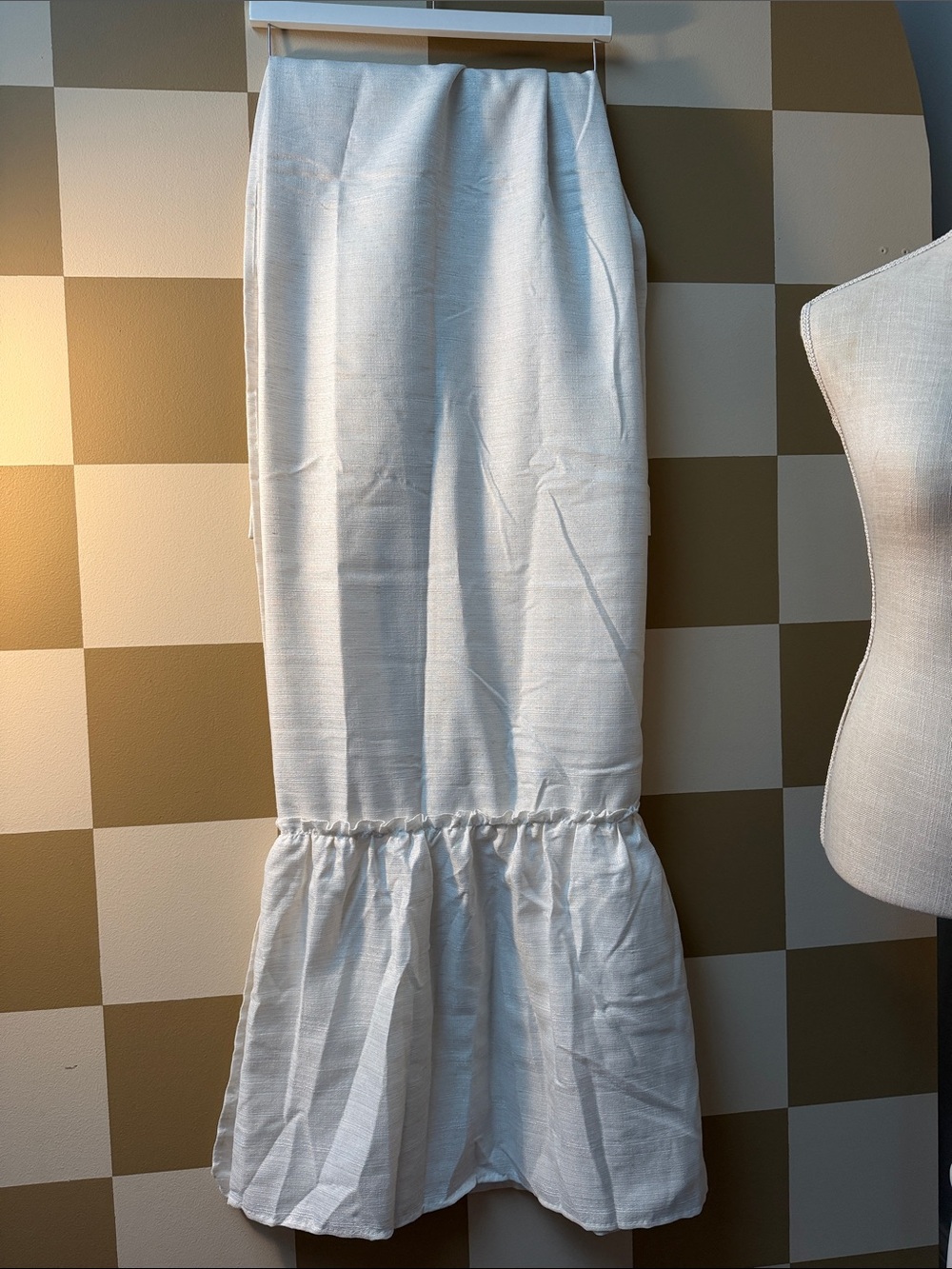 White Ruffled Hem Shower Curtain Panel
